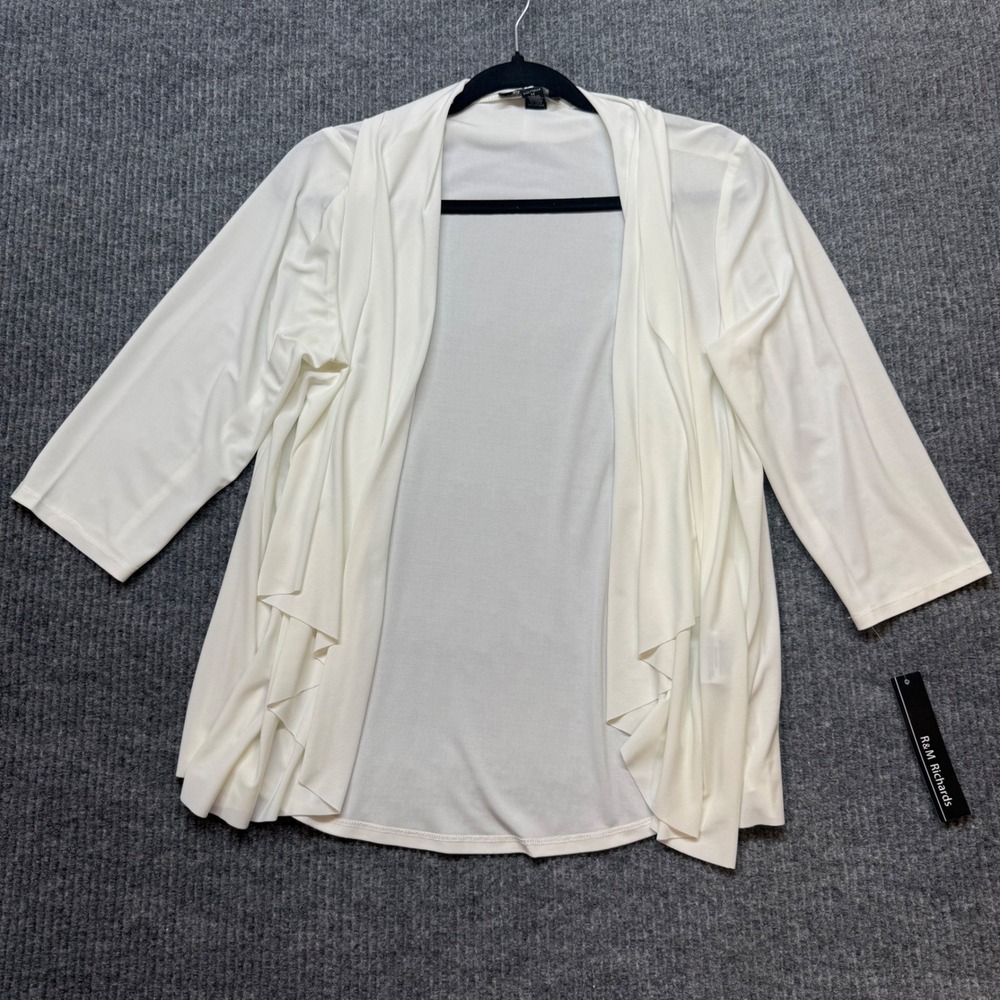 R&M Richards‎ Womens Medium Ivory Open Front Waterfall Cardigan Jacket Layering